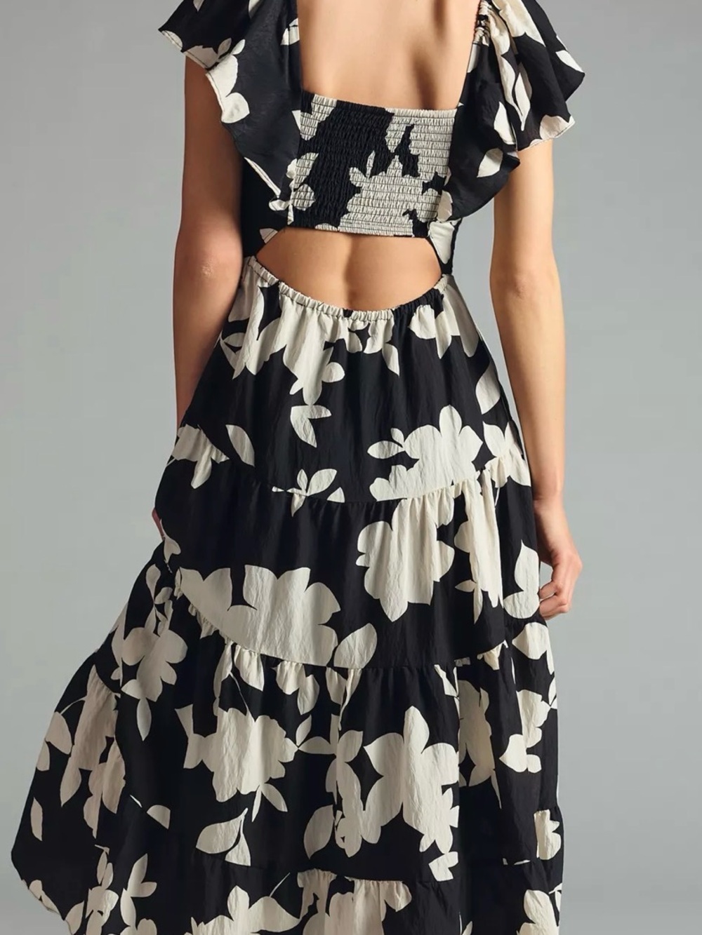 Anthropologie The Silverlake Flutter Sleeve Floral Black and White Maxi Dress - Picture 2 of 11